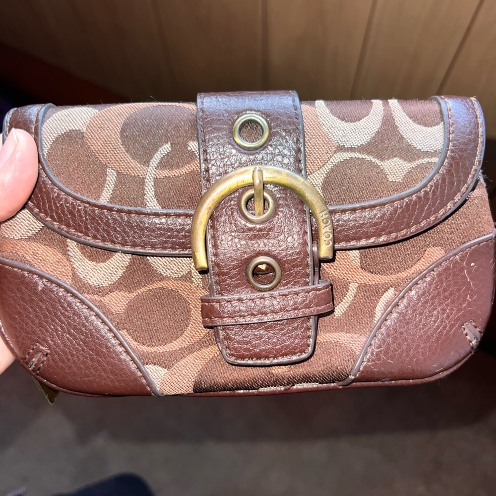 Coach Tan and Brown Monogram Pouch